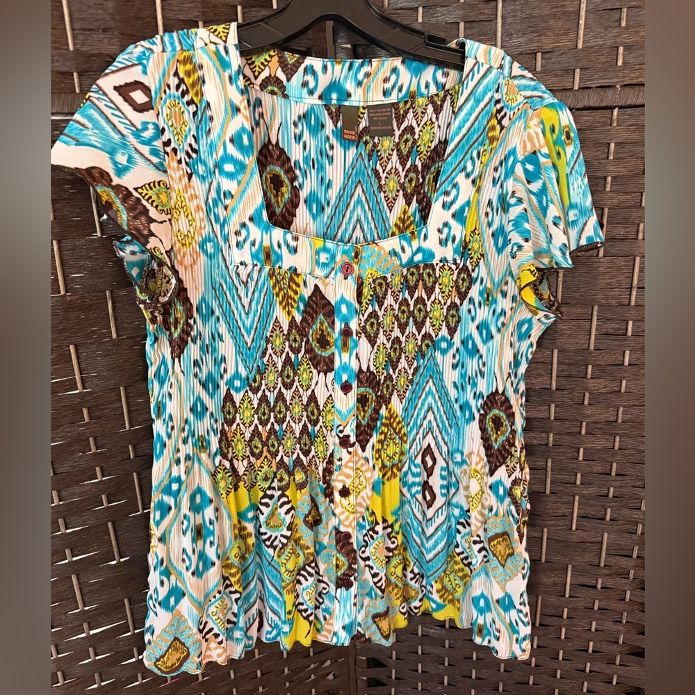 SERE NADE Colorful Geometric Print Women's Top, size Large